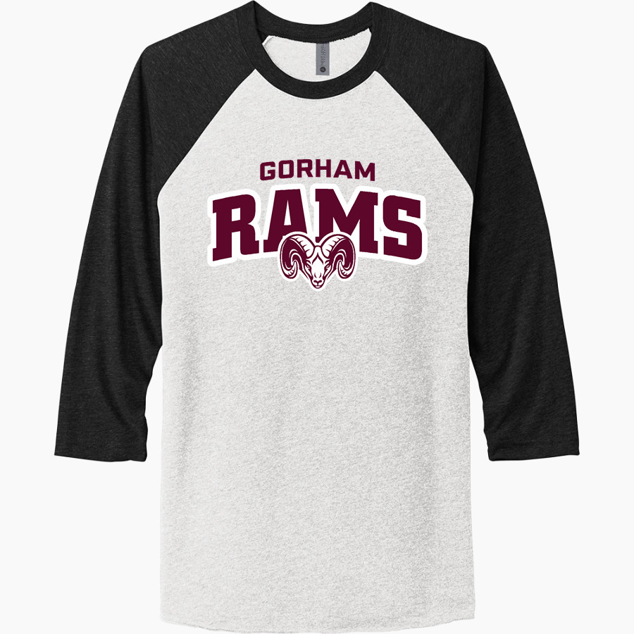 GORHAM HIGH SCHOOL RAMS <span class="pdp-name-mascot">GORHAM RAMS</span> Next Level Unisex Tri-Blend 3/4-Sleeve Raglan T-Shirt