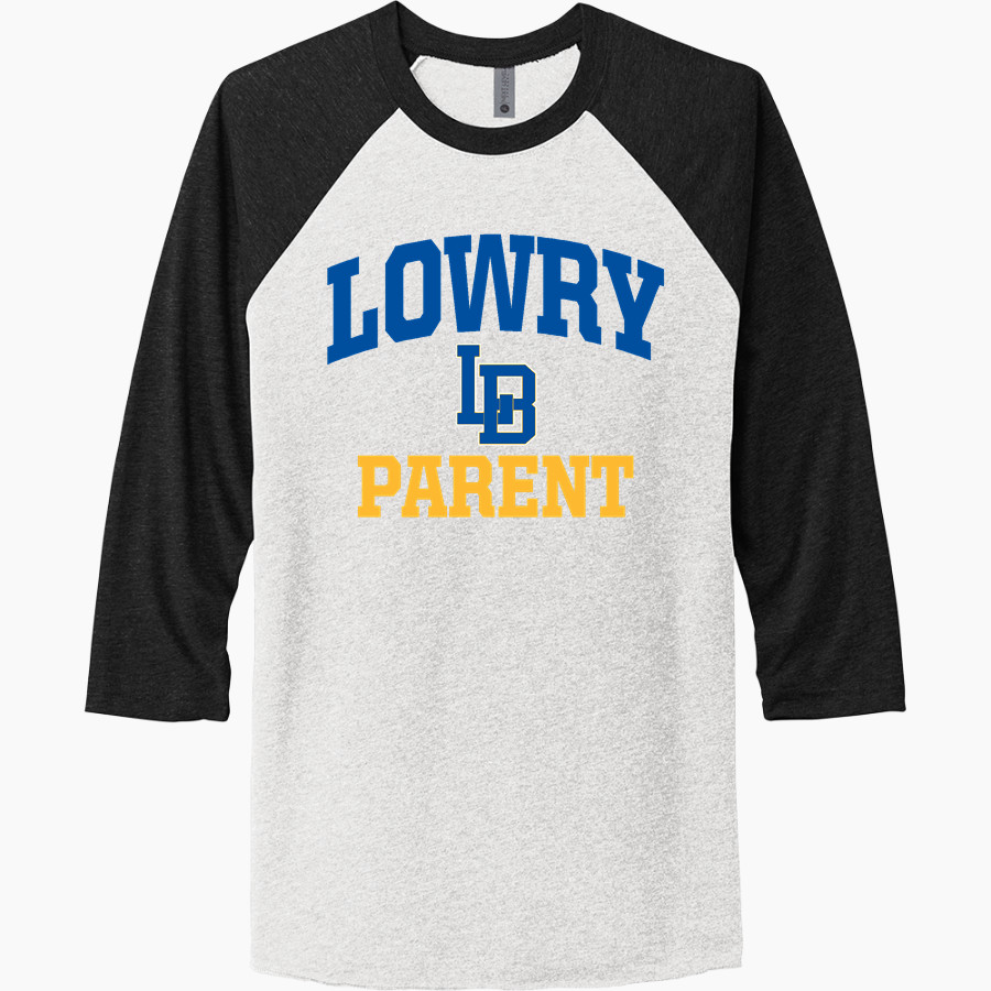LOWRY HIGH SCHOOL BUCKAROOS Next Level Unisex Tri-Blend 3/4-Sleeve Raglan T-Shirt