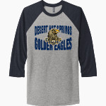DESERT HOT SPRINGS HIGH SCHOOL GOLDEN EAGLES <span class="pdp-name-mascot">DESERT HOT SPRINGS GOLDEN EAGLES</span> Next Level Unisex Tri-Blend 3/4-Sleeve Raglan T-Shirt Front Thumbnail