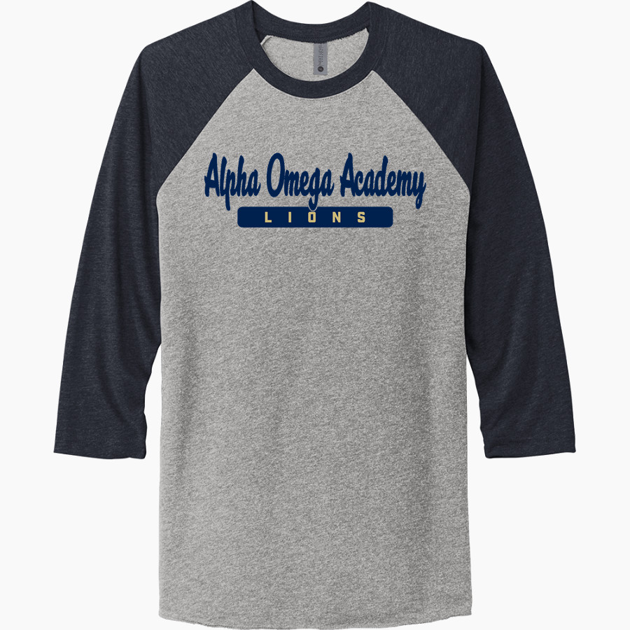 ALPHA OMEGA ACADEMY LIONS <span class="pdp-name-mascot">ALPHA OMEGA ACADEMY LIONS</span> Next Level Unisex Tri-Blend 3/4-Sleeve Raglan T-Shirt