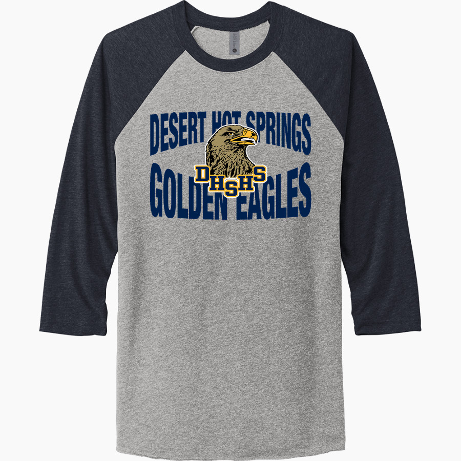 DESERT HOT SPRINGS HIGH SCHOOL GOLDEN EAGLES <span class="pdp-name-mascot">DESERT HOT SPRINGS GOLDEN EAGLES</span> Next Level Unisex Tri-Blend 3/4-Sleeve Raglan T-Shirt
