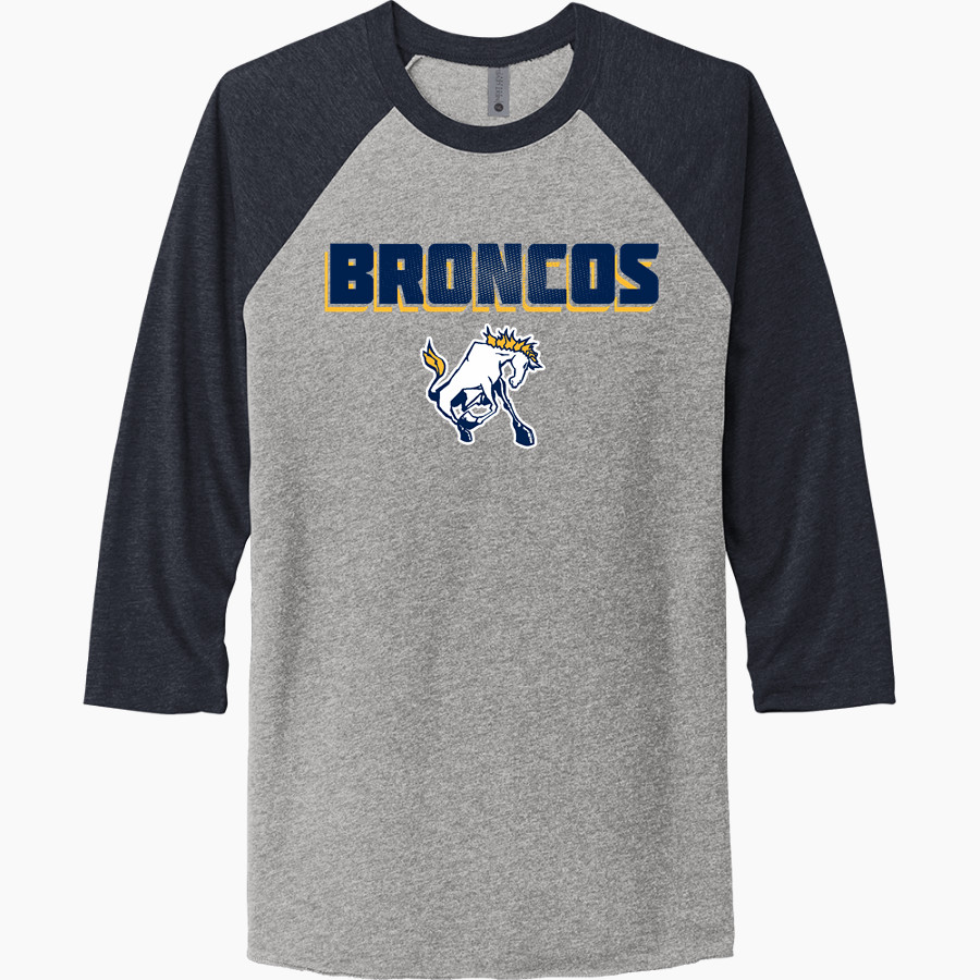 Burrillville Broncos Next Level Unisex Tri-Blend 3/4-Sleeve Raglan T-Shirt