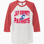JAY COUNTY HIGH SCHOOL PATRIOTS Next Level Unisex Tri-Blend 3/4-Sleeve Raglan T-Shirt Front Thumbnail