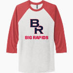 Big Rapids Cardinals Next Level Unisex Tri-Blend 3/4-Sleeve Raglan T-Shirt Front Thumbnail