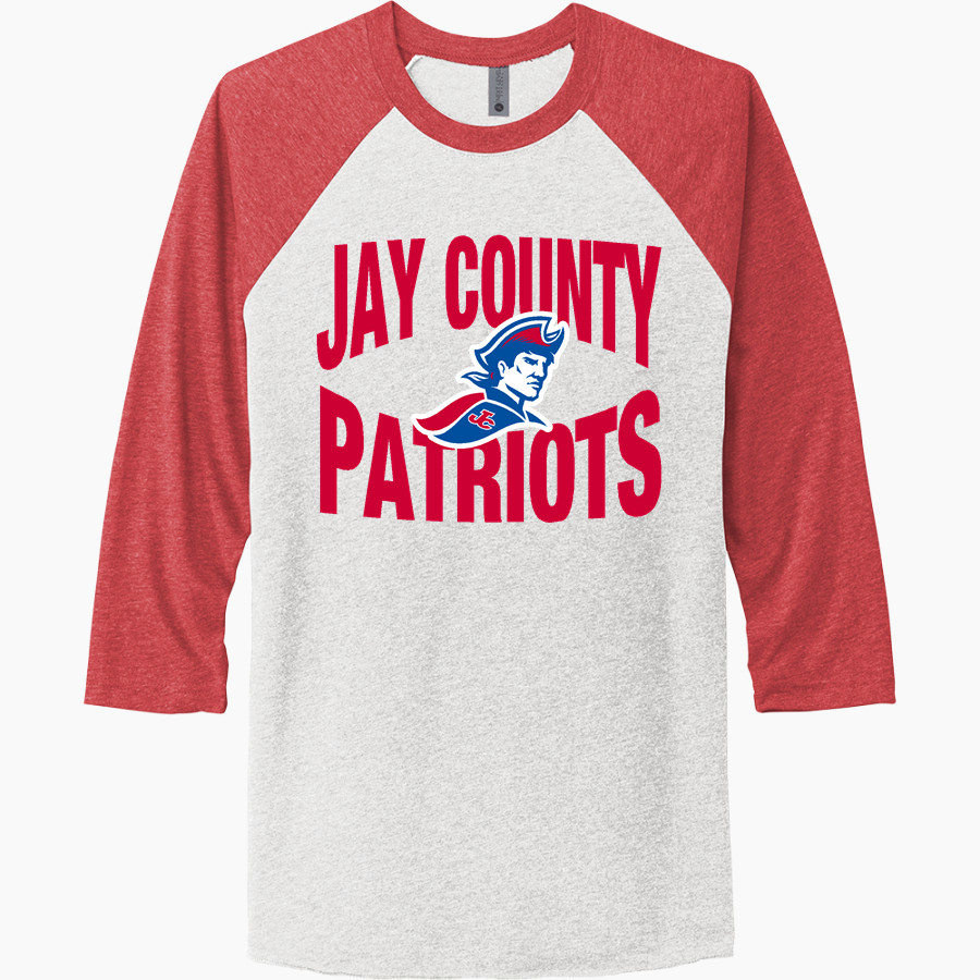 JAY COUNTY HIGH SCHOOL PATRIOTS Next Level Unisex Tri-Blend 3/4-Sleeve Raglan T-Shirt