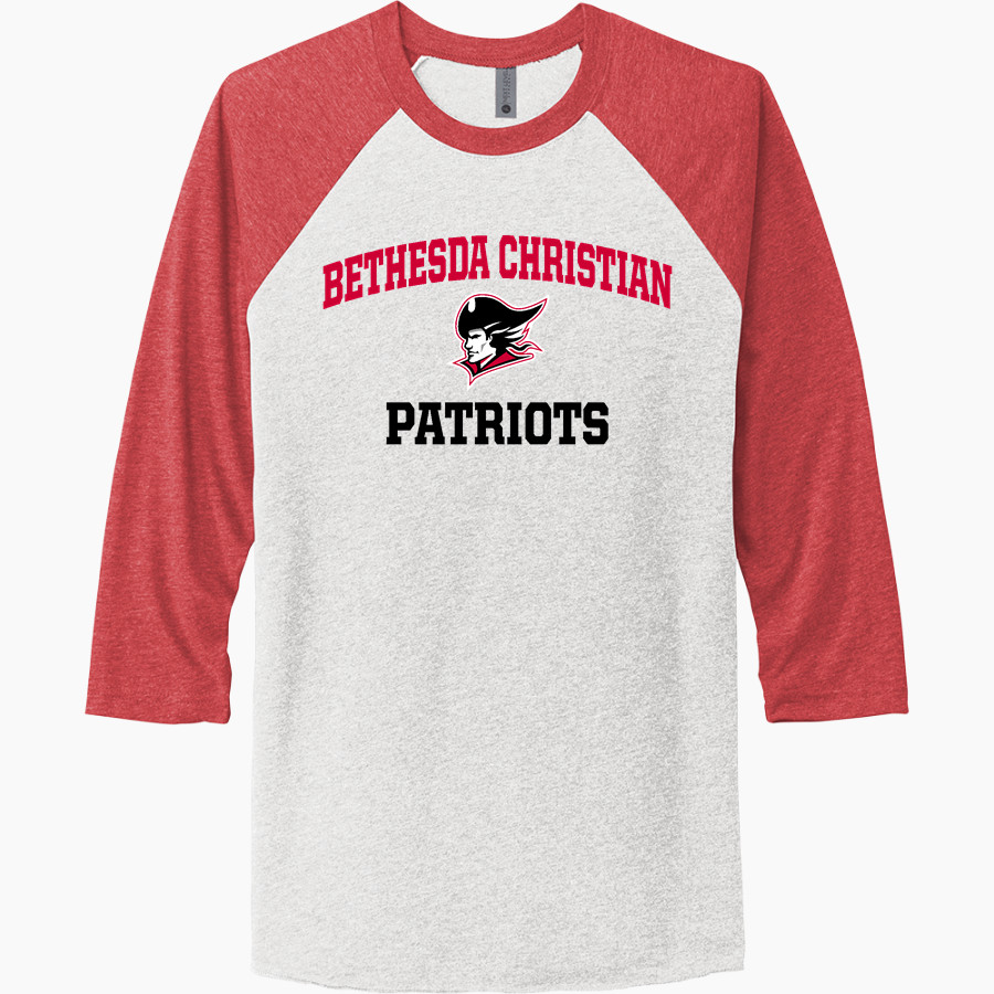 BETHESDA CHRISTIAN HIGH SCHOOL PATRIOTS Next Level Unisex Tri-Blend 3/4-Sleeve Raglan T-Shirt