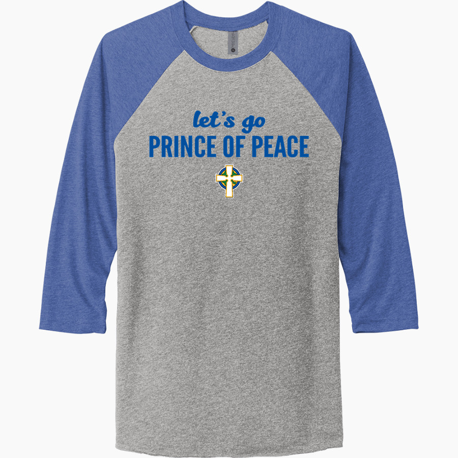 PRINCE OF PEACE IRISH <span class="pdp-name-mascot">PRINCE OF PEACE PREP IRISH</span> Next Level Unisex Tri-Blend 3/4-Sleeve Raglan T-Shirt