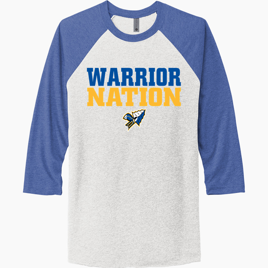 CRETE-MONEE HIGH SCHOOL WARRIORS Next Level Unisex Tri-Blend 3/4-Sleeve Raglan T-Shirt
