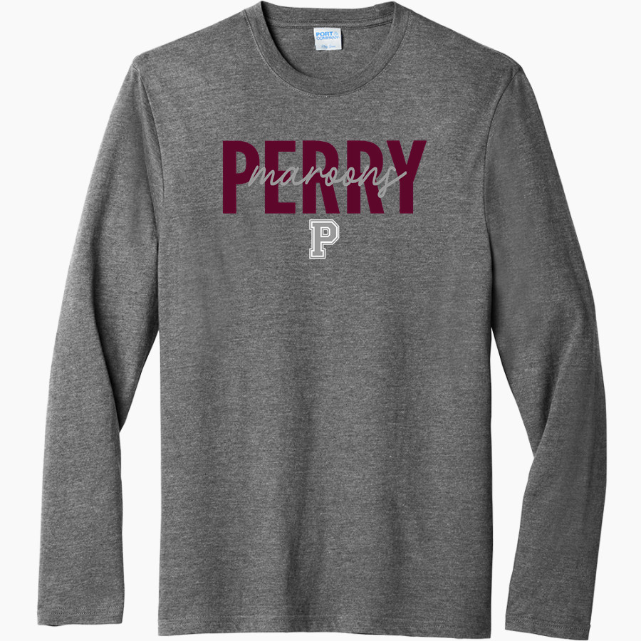 PERRY HIGH SCHOOL MAROONS <span class="pdp-name-mascot">PERRY MAROONS</span> Port & Company Men's Tri-Blend Long Sleeve T-Shirt