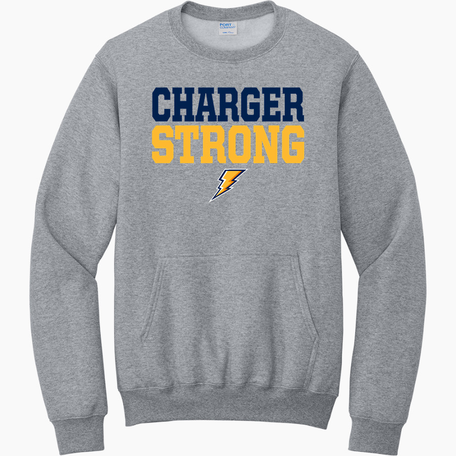 Marian Ancilla Chargers Port & Company Men's Core Fleece Crewneck Pocket Sweatshirt