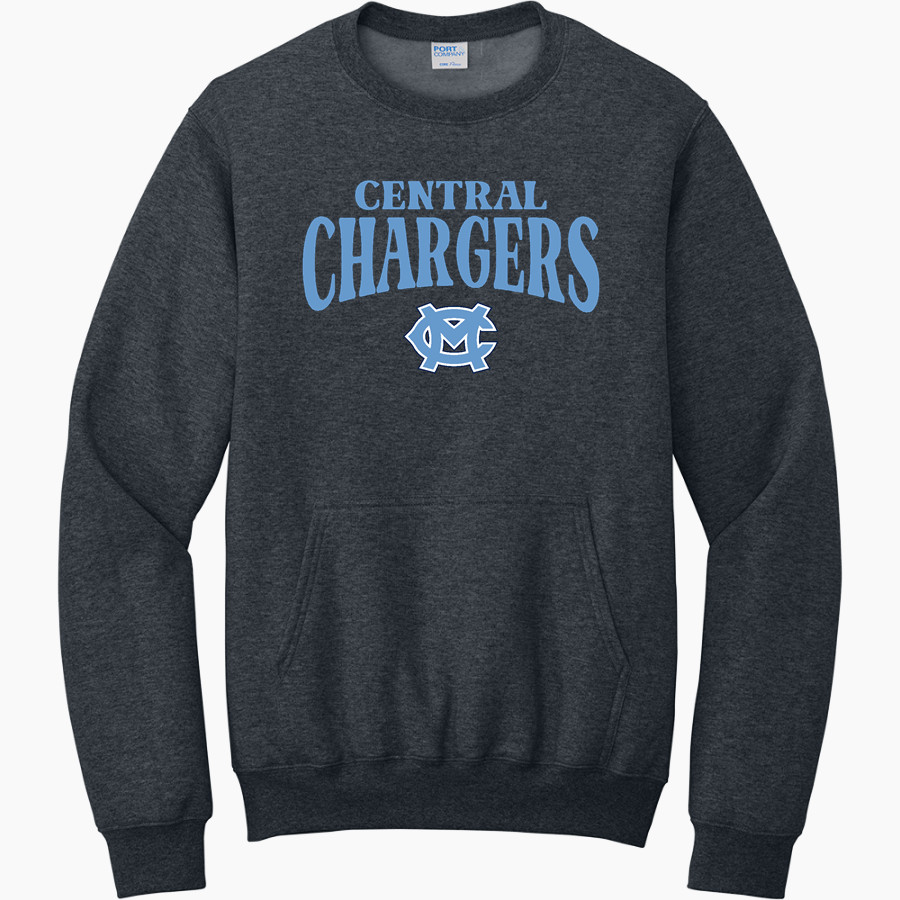 CENTRAL HIGH SCHOOL CHARGERS <span class="pdp-name-mascot">CHARGERS</span> Port & Company Men's Core Fleece Crewneck Pocket Sweatshirt