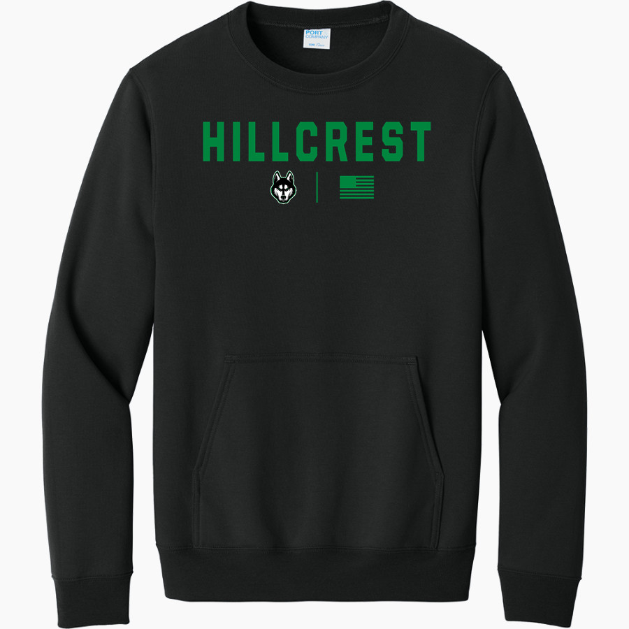 HILLCREST HIGH SCHOOL HUSKIES <span class="pdp-name-mascot">HILLCREST HUSKIES</span> Port & Company Men's Core Fleece Crewneck Pocket Sweatshirt