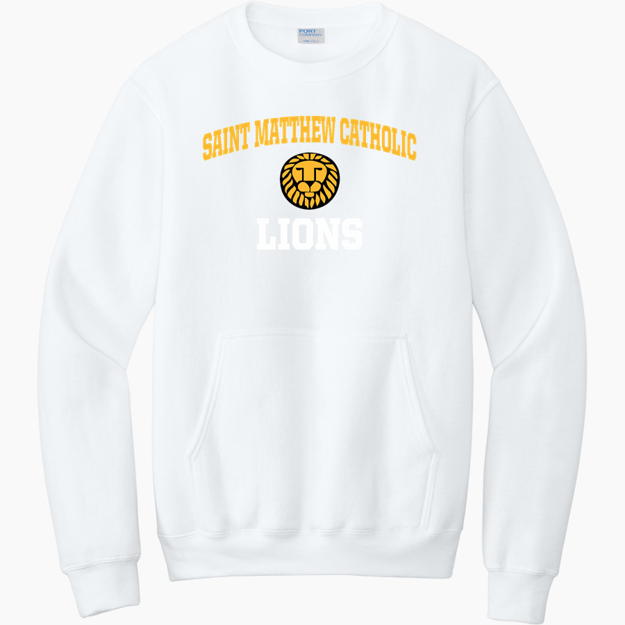 Saint Matthew Catholic Lions <span class="pdp-name-mascot">Saint Matthew Catholic Lions</span> Port & Company Men's Core Fleece Crewneck Pocket Sweatshirt
