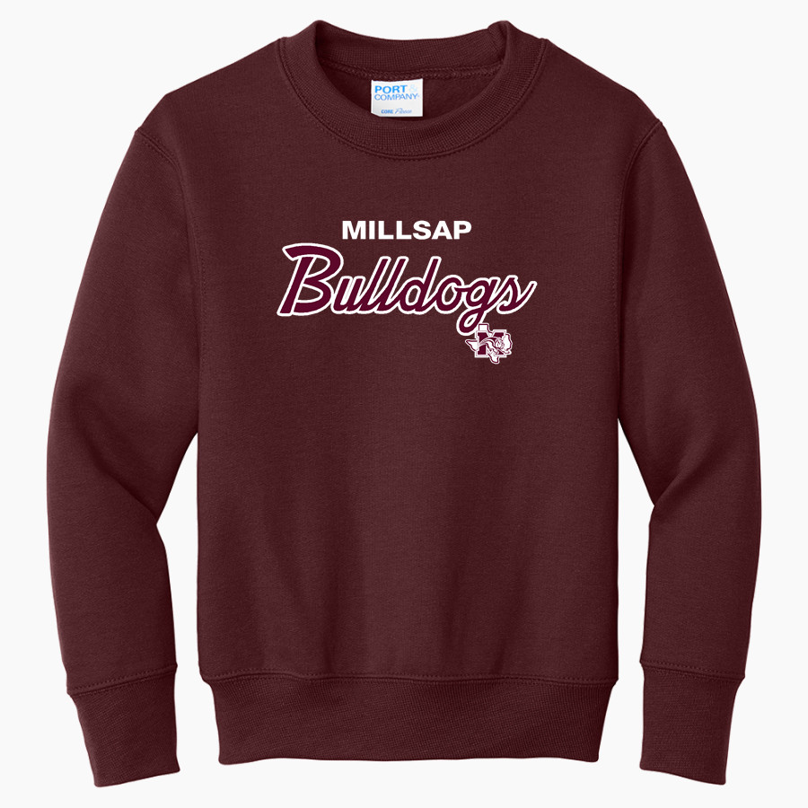 MILLSAP HIGH SCHOOL BULLDOGS <span class="pdp-name-mascot">MILLSAP BULLDOGS</span> Port & Company Youth Core Fleece Crewneck Sweatshirt