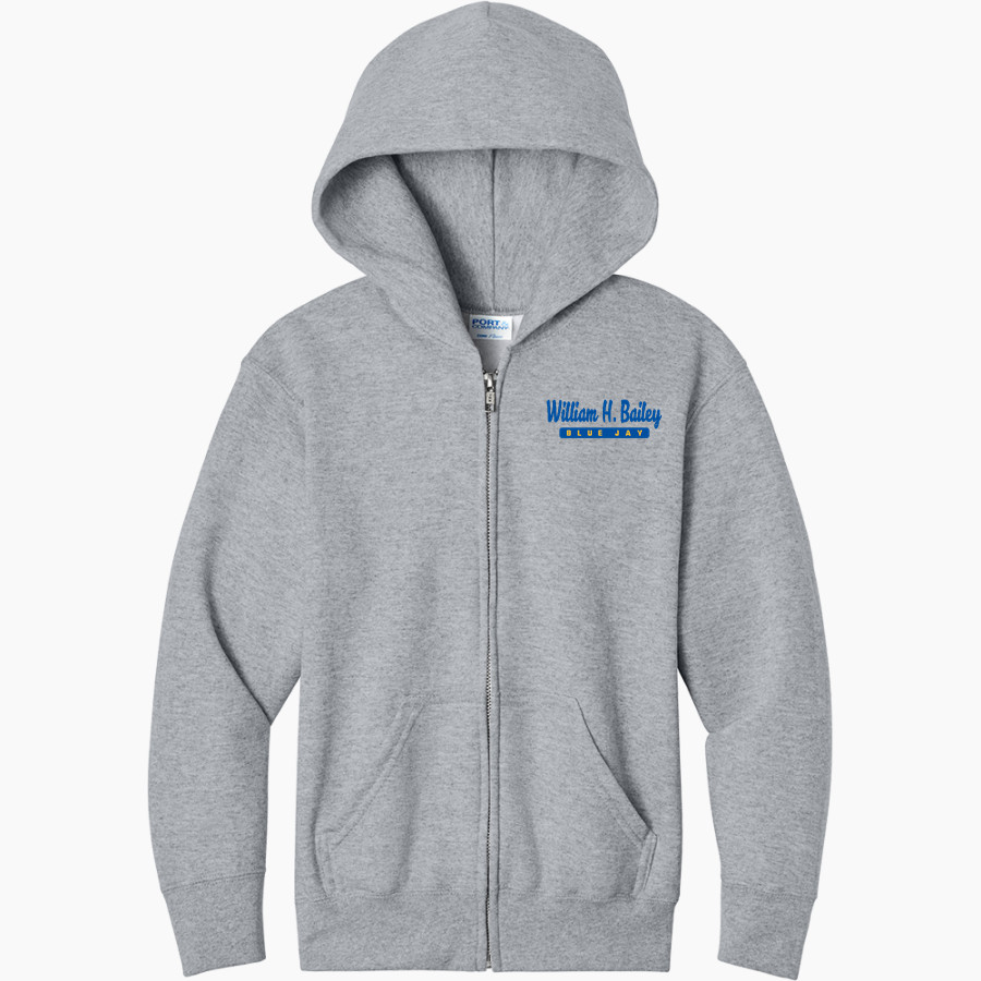 William H. Bailey Blue Jay <span class="pdp-name-mascot">William H. Bailey Blue Jay</span> Port & Company Youth Core Fleece Full-Zip Hooded Sweatshirt