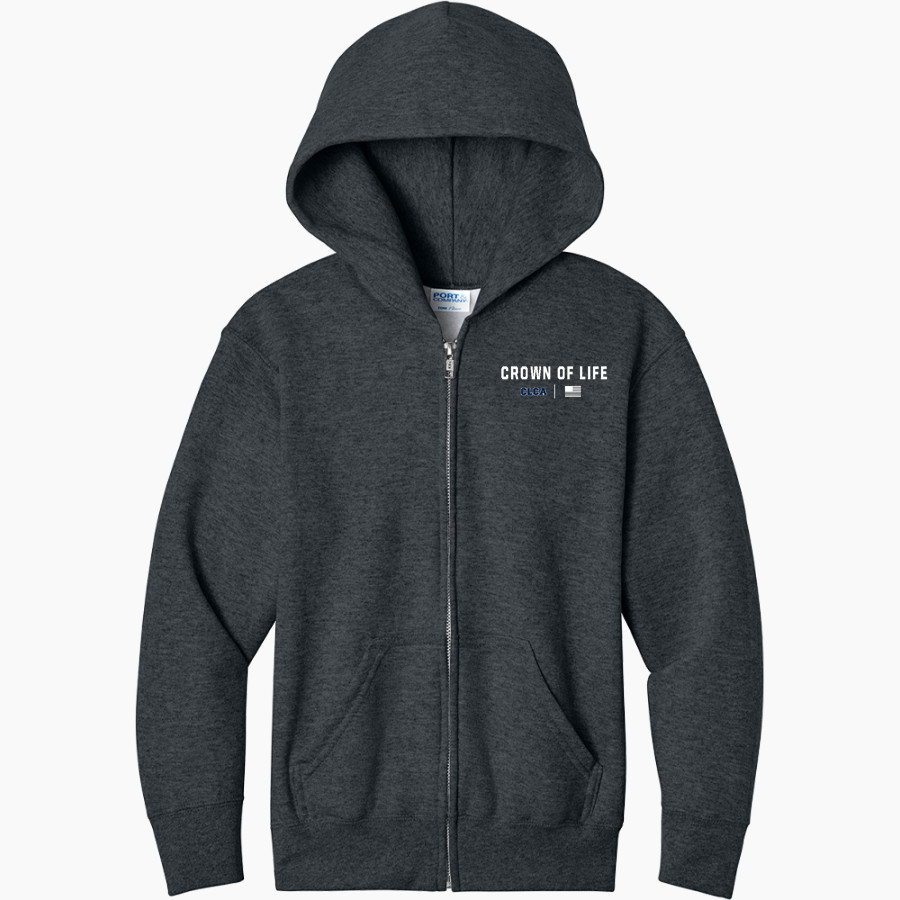 Crown of Life Knights <span class="pdp-name-mascot">Crown of Life Christian Academy Knights</span> Port & Company Youth Core Fleece Full-Zip Hooded Sweatshirt