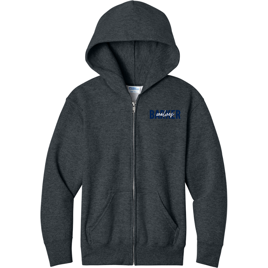 Barker Wolves <span class="pdp-name-mascot">Barker Wolves</span> Port & Company Youth Core Fleece Full-Zip Hooded Sweatshirt