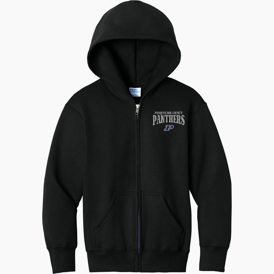 PASQUOTANK COUNTY HIGH SCHOOL PANTHERS <span class="pdp-name-mascot">PASQUOTANK COUNTY PANTHERS</span> Port & Company Youth Core Fleece Full-Zip Hooded Sweatshirt