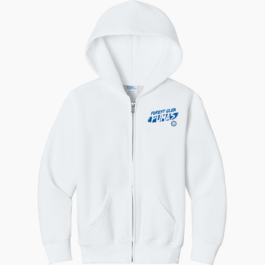 Forest Glen Pumas <span class="pdp-name-mascot">Forest Glen Elementary School Pumas</span> Port & Company Youth Core Fleece Full-Zip Hooded Sweatshirt