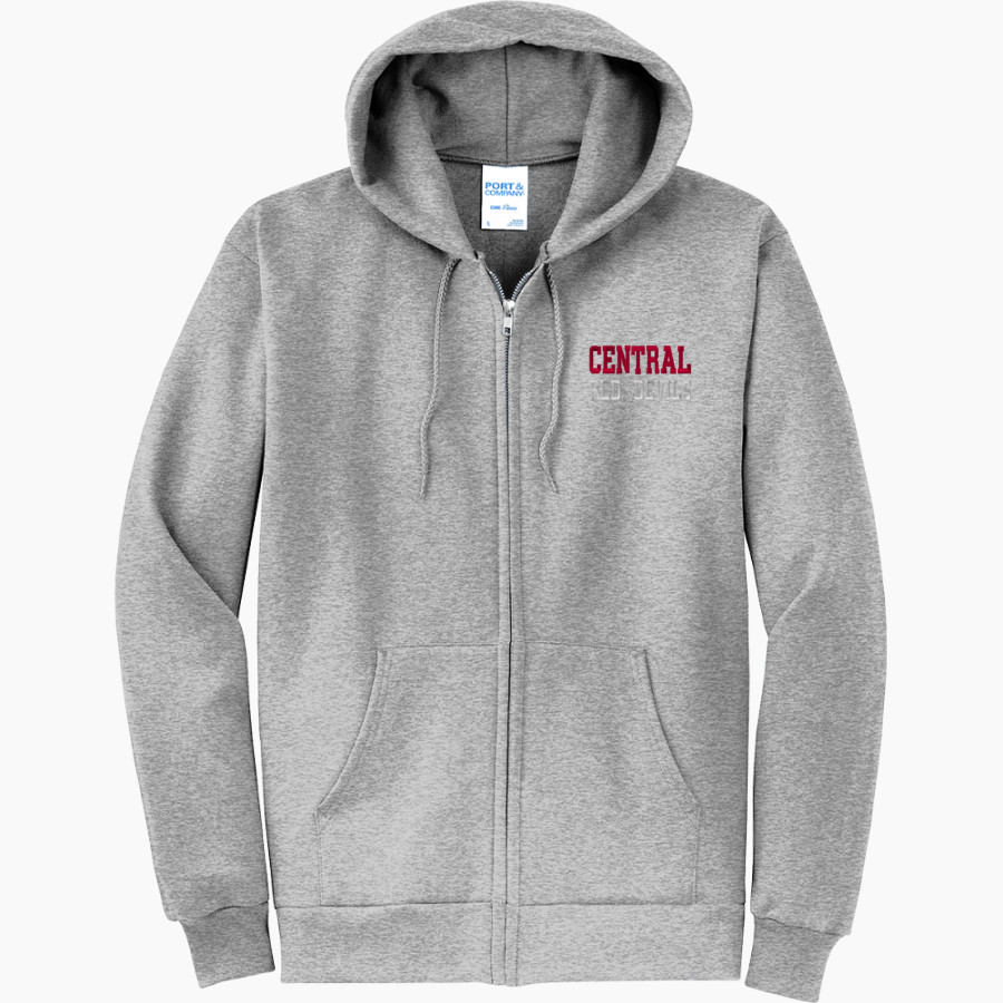 CENTRAL HIGH SCHOOL RED DEVILS <span class="pdp-name-mascot">CENTRAL RED DEVILS</span> Port & Company Men's Core Fleece Full-Zip Hooded Sweatshirt