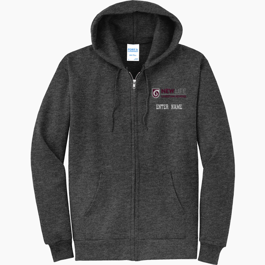 New Life Christian School Rams Port & Company Men's Core Fleece Full-Zip Hooded Sweatshirt