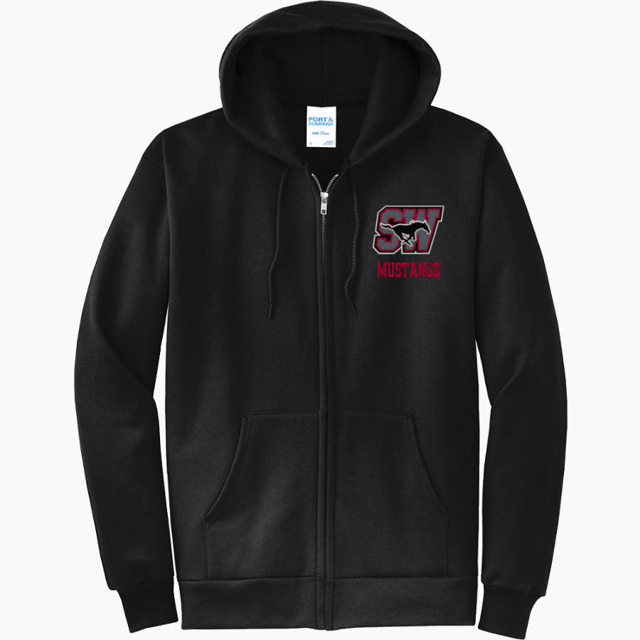 SOUTH WESTERN SENIOR HIGH SCHOOL MUSTANGS <span class="pdp-name-mascot">SOUTH WESTERN MUSTANGS</span> Port & Company Men's Core Fleece Full-Zip Hooded Sweatshirt
