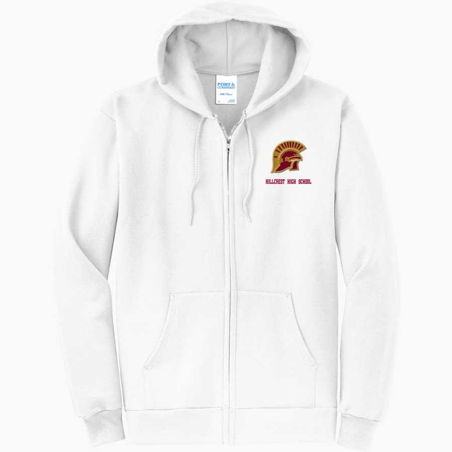 HILLCREST HIGH SCHOOL TROJANS <span class="pdp-name-mascot">Hillcrest High School TROJANS</span> Port & Company Men's Core Fleece Full-Zip Hooded Sweatshirt
