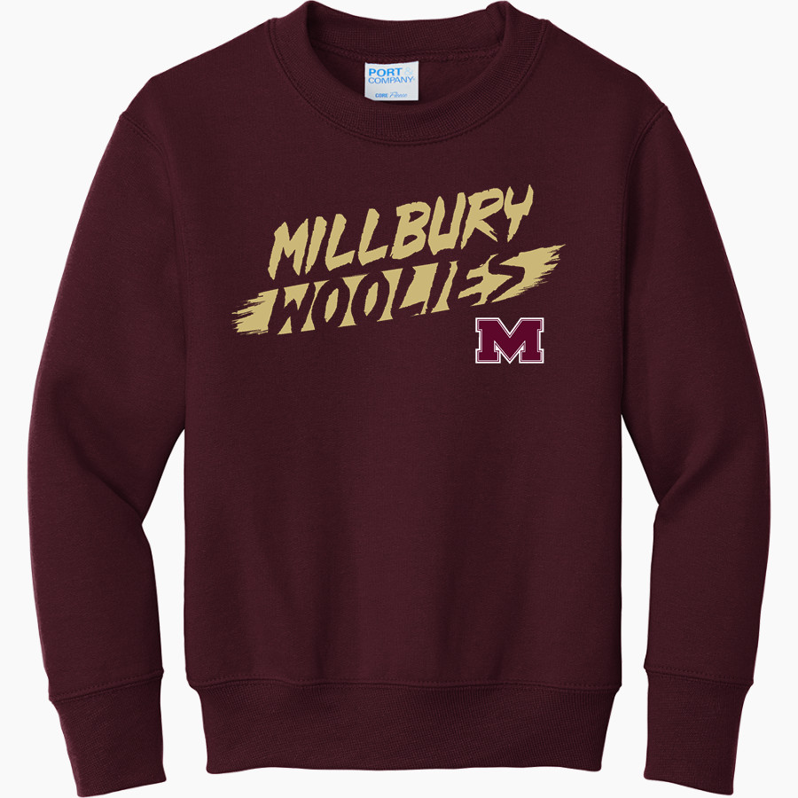 MILLBURY SR HIGH SCHOOL WOOLIES Port & Company Youth Core Fleece Crewneck Sweatshirt