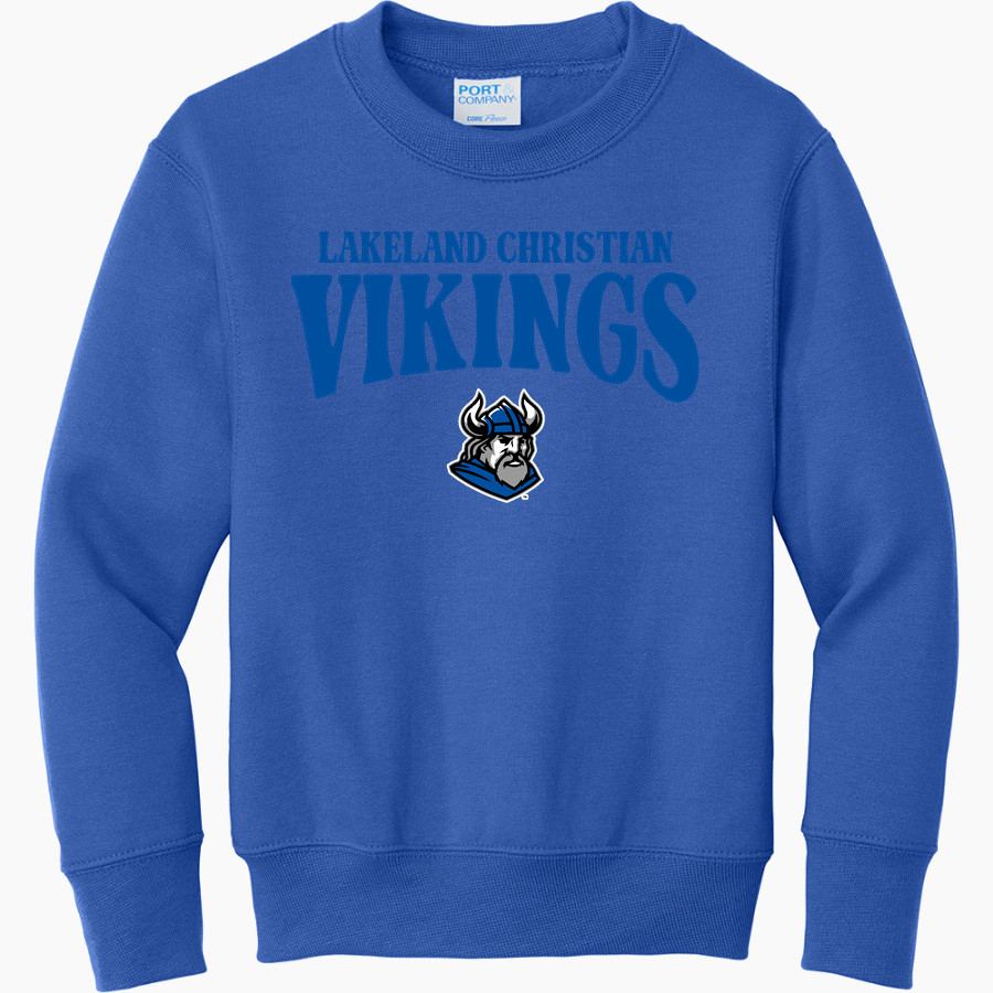 Lakeland Christian Vikings Port & Company Youth Core Fleece Crewneck Sweatshirt