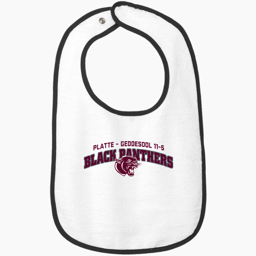 PLATTE-GEDDES COMMUNITY HIGH SCHOOL 11-5 BLACK PANTHERS Rabbit Skins Infant Contrast Trim Terry Bib