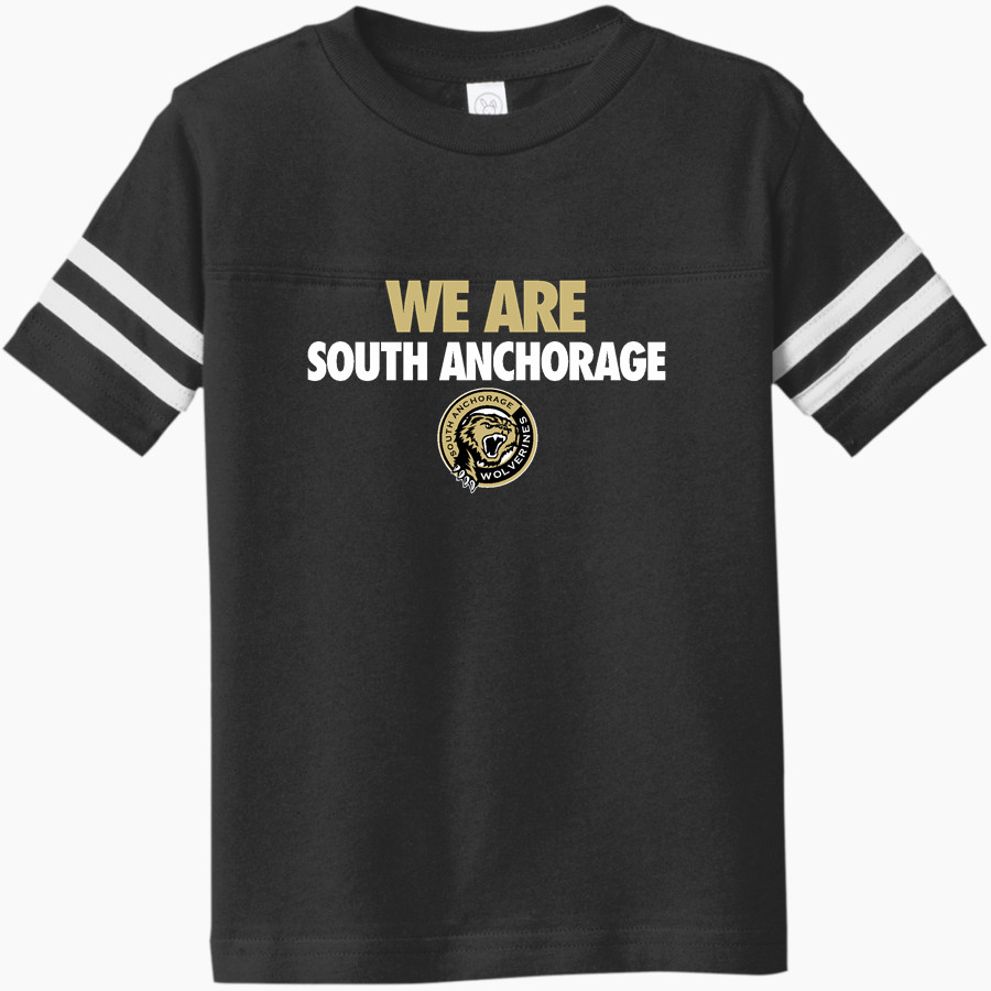 SOUTH ANCHORAGE HIGH SCHOOL WOLVERINES <span class="pdp-name-mascot">SOUTH ANCHORAGE WOLVERINES</span> Rabbit Skins Toddler Football Fine Jersey T-Shirt