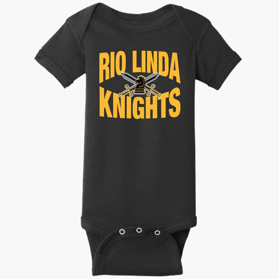 RIO LINDA HIGH SCHOOL KNIGHTS <span class="pdp-name-mascot">RIO LINDA KNIGHTS</span> Rabbit Skins Infant Short Sleeve Baby Rib Onesie