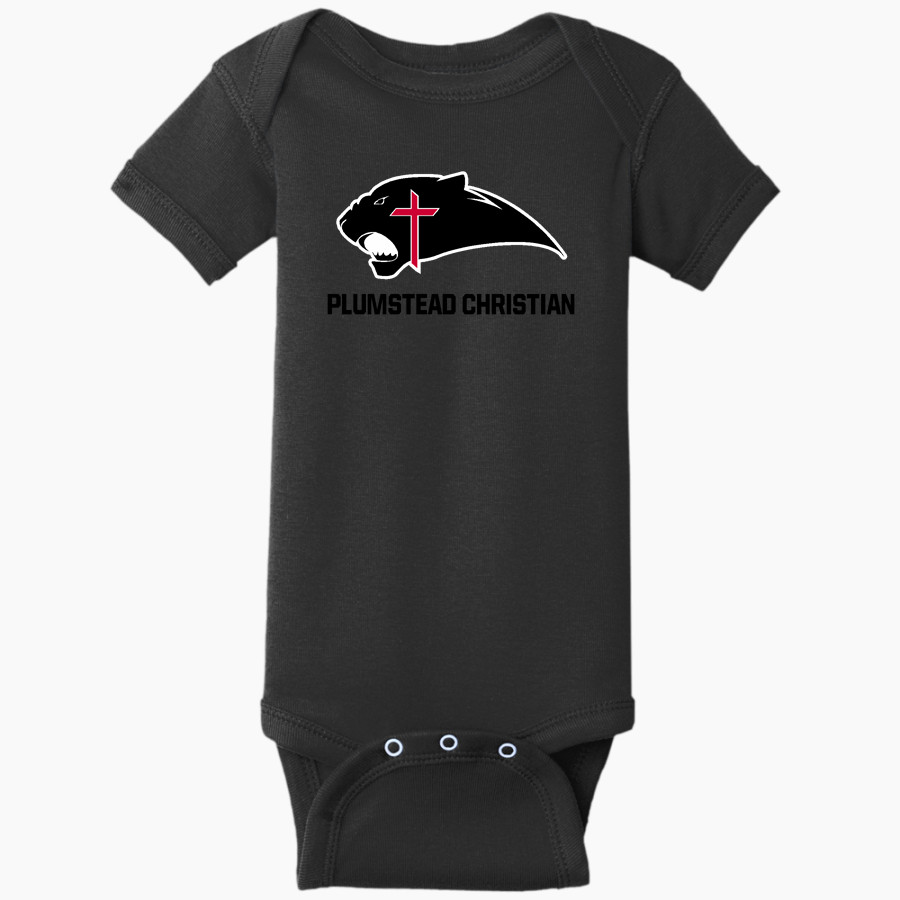 Plumstead Christian Panthers Rabbit Skins Infant Short Sleeve Baby Rib Onesie