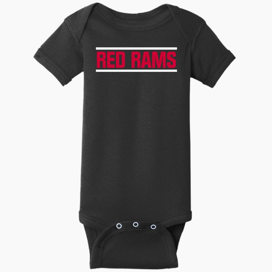 Jamesville DeWitt Red Rams <span class="pdp-name-mascot">Jamesville DeWitt Red Rams or JD Red Rams</span> Rabbit Skins Infant Short Sleeve Baby Rib Onesie