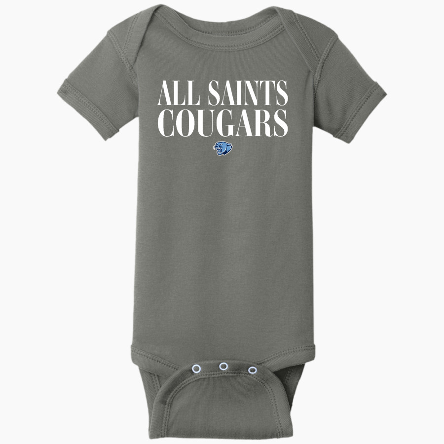 ALL SAINTS CATHOLIC HIGH SCHOOL COUGARS Rabbit Skins Infant Short Sleeve Baby Rib Onesie