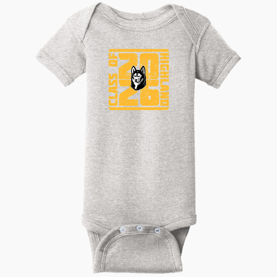 HIGHLAND HIGH SCHOOL HUSKIES <span class="pdp-name-mascot">HIGHLAND HUSKIES</span> Rabbit Skins Infant Short Sleeve Baby Rib Onesie
