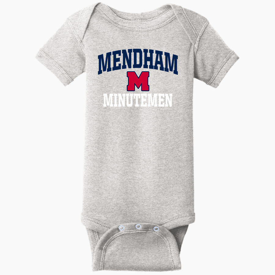 MENDHAM HIGH SCHOOL MINUTEMEN Rabbit Skins Infant Short Sleeve Baby Rib Onesie