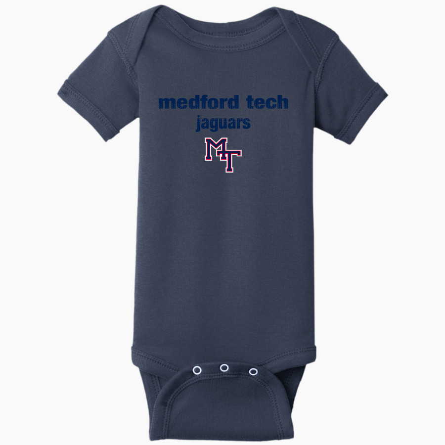 Medford Tech Jaguars <span class="pdp-name-mascot">Medford Tech High School Jaguars</span> Rabbit Skins Infant Short Sleeve Baby Rib Onesie