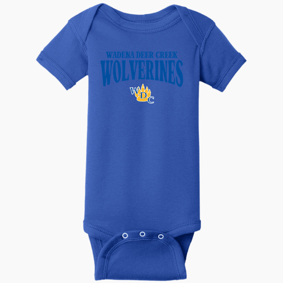 WADENA DEER CREEK HIGH SCHOOL WOLVERINES Rabbit Skins Infant Short Sleeve Baby Rib Onesie