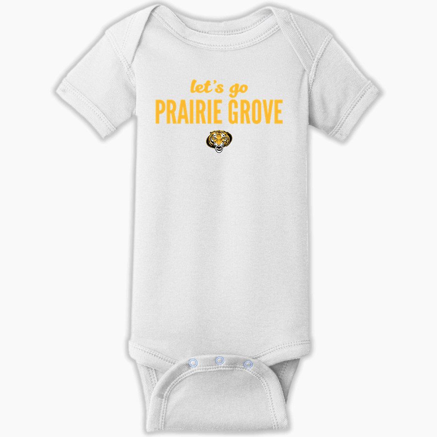 PRAIRIE GROVE HIGH SCHOOL TIGERS <span class="pdp-name-mascot">PRAIRIE GROVE TIGERS</span> Rabbit Skins Infant Short Sleeve Baby Rib Onesie