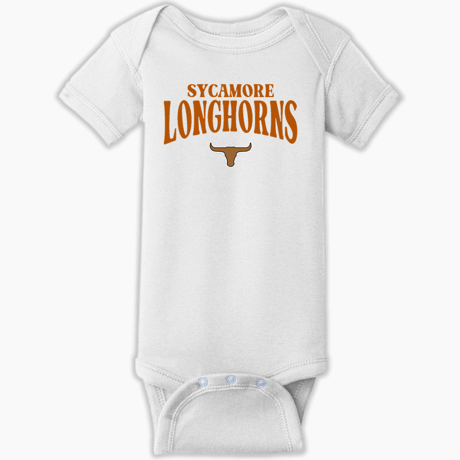 Sycamore Longhorns <span class="pdp-name-mascot">Sycamore Elementary School Longhorns</span> Rabbit Skins Infant Short Sleeve Baby Rib Onesie