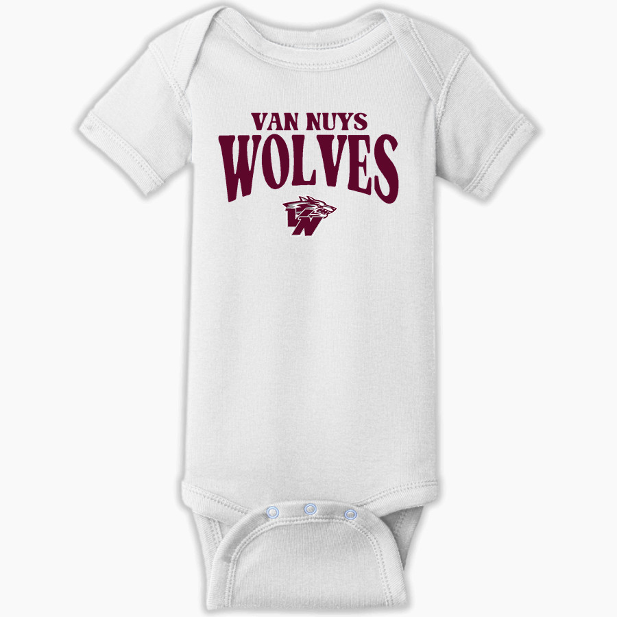 VAN NUYS HIGH SCHOOL WOLVES <span class="pdp-name-mascot">VAN NUYS WOLVES</span> Rabbit Skins Infant Short Sleeve Baby Rib Onesie