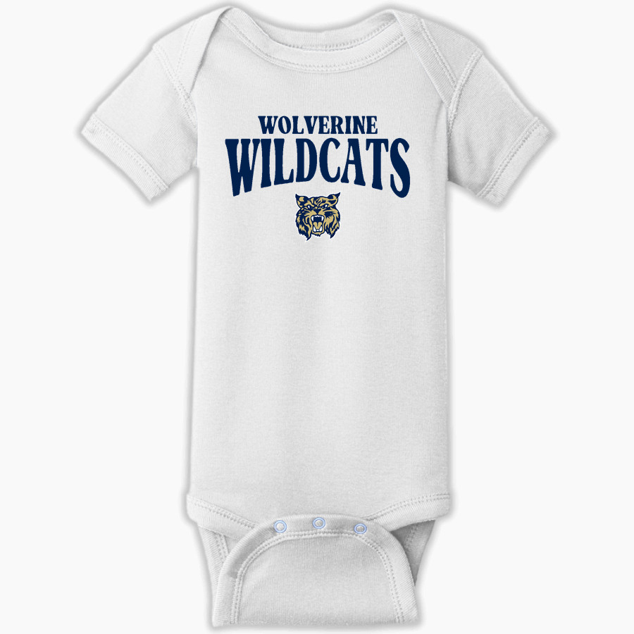 WOLVERINE HIGH SCHOOL WILDCATS Rabbit Skins Infant Short Sleeve Baby Rib Onesie