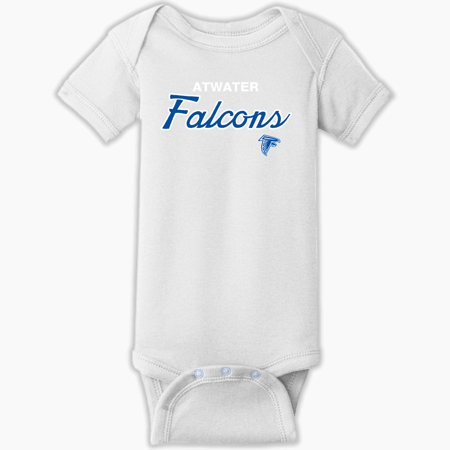 ATWATER HIGH SCHOOL FALCONS Rabbit Skins Infant Short Sleeve Baby Rib Onesie