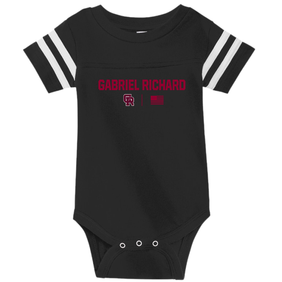 GABRIEL RICHARD CATHOLIC HIGH SCHOOL PIONEERS <span class="pdp-name-mascot">GABRIEL RICHARD PIONEERS</span> Rabbit Skins Infant Football Fine Jersey Onesie