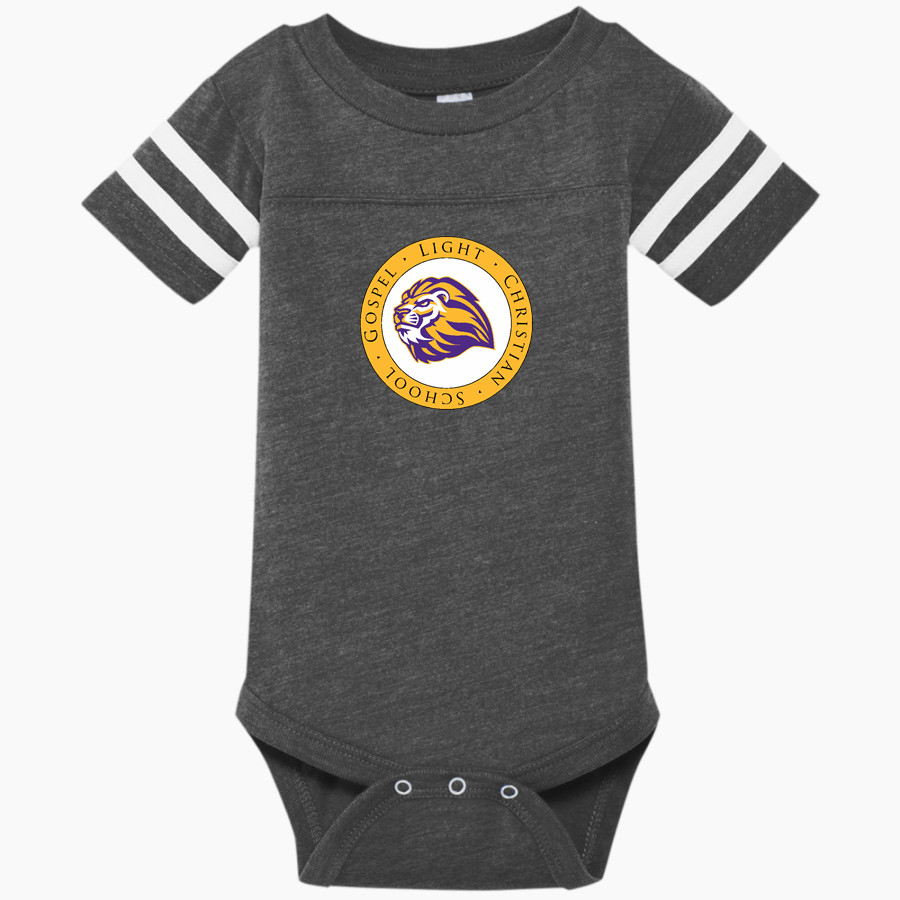 Gospel Light Christian Lions <span class="pdp-name-mascot">Gospel Light Christian School Lions</span> Rabbit Skins Infant Football Fine Jersey Onesie