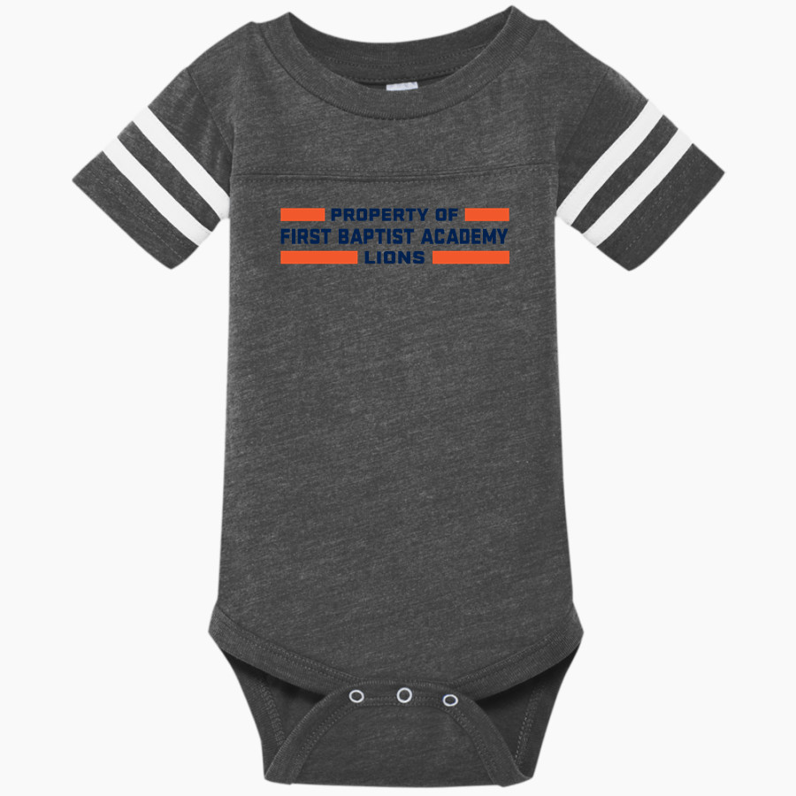First Baptist Academy Lions <span class="pdp-name-mascot">First Baptist Academy Lions</span> Rabbit Skins Infant Football Fine Jersey Onesie