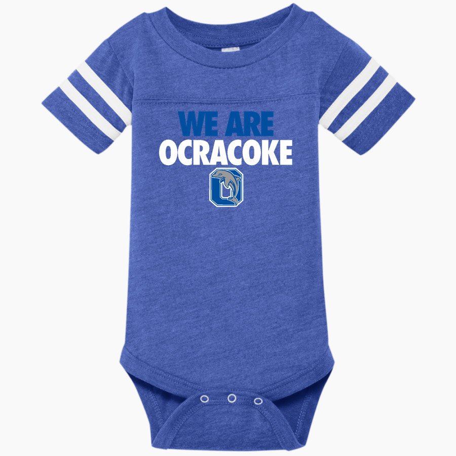 OCRACOKE SCHOOL DOLPHINS <span class="pdp-name-mascot">OCRACOKE DOLPHINS</span> Rabbit Skins Infant Football Fine Jersey Onesie