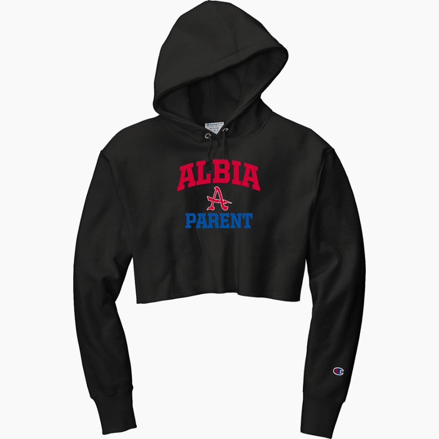 ALBIA HIGH SCHOOL BLUE DEMONS <span class="pdp-name-mascot">ALBIA BLUE DEMONS</span> Champion Women's Reverse Weave Cropped Cut-Off Hooded Sweatshirt