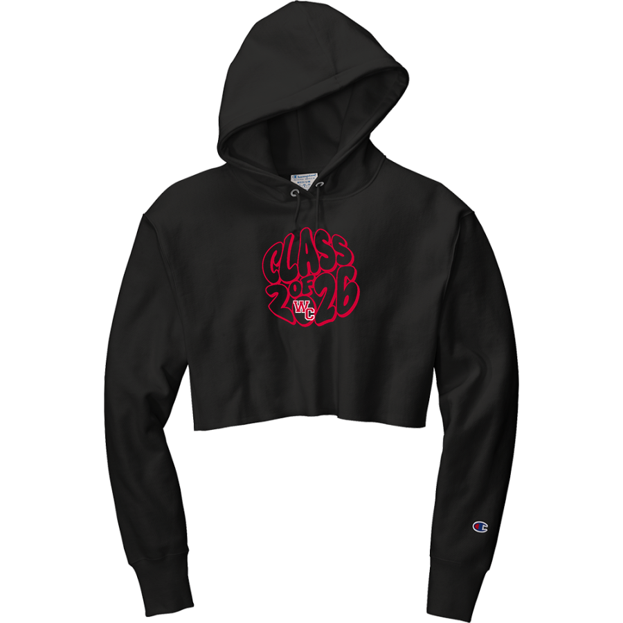 WOODLAND CHRISTIAN SCHOOL CARDINALS <span class="pdp-name-mascot">WOODLAND CARDINALS</span> Champion Women's Reverse Weave Cropped Cut-Off Hooded Sweatshirt